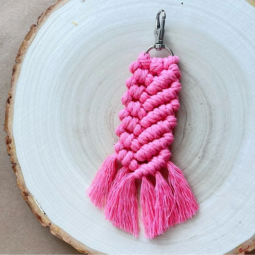 Braided Handcrafted Boho Macrame Hot Pink Keychain